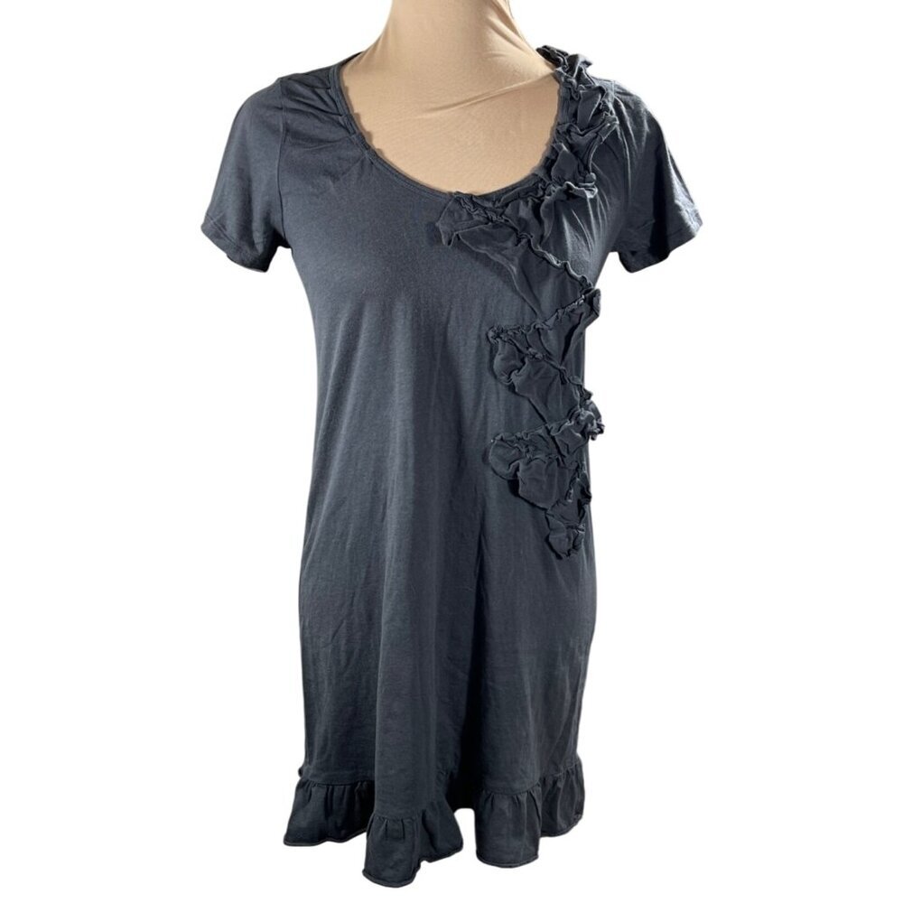 J Crew Knit T-Shirt Dress Grey Ruffle Scoop Neck Short Sleeve Size XS Extra Smal
